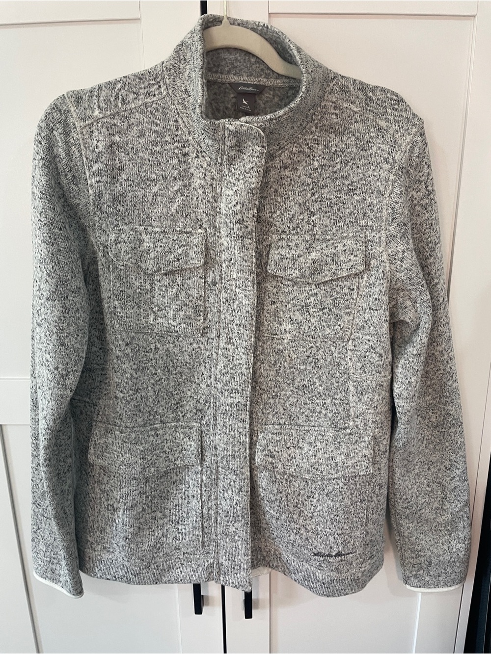 NWT Women’s Eddie Bauer Heather Gray Knit Jacket Pumice Fleece Park L